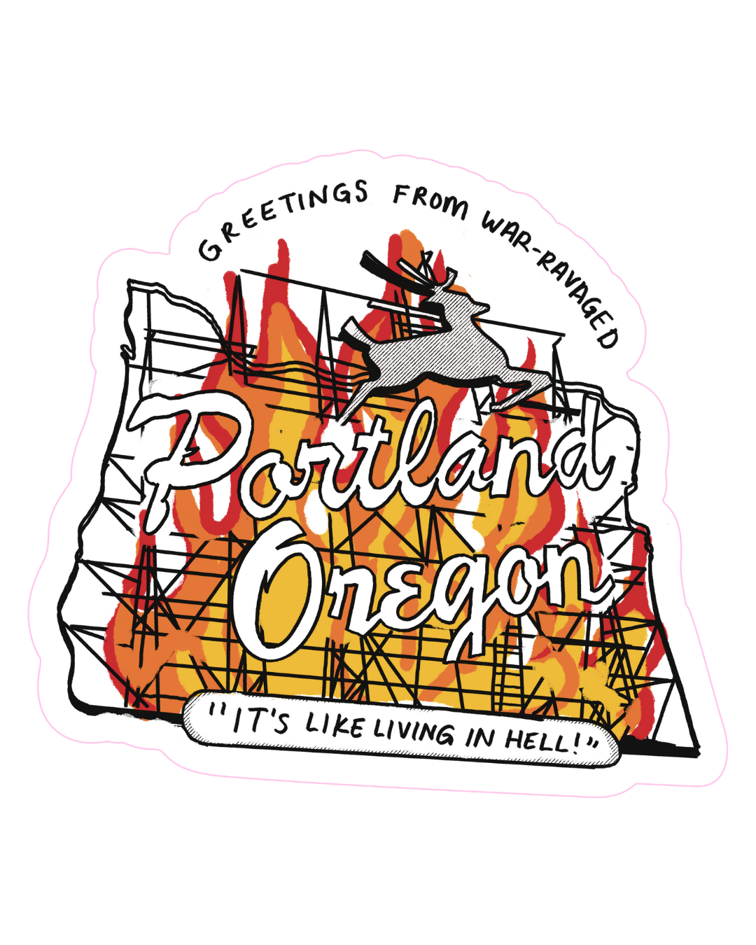 Greetings from War Ravaged Portland Charity Sticker